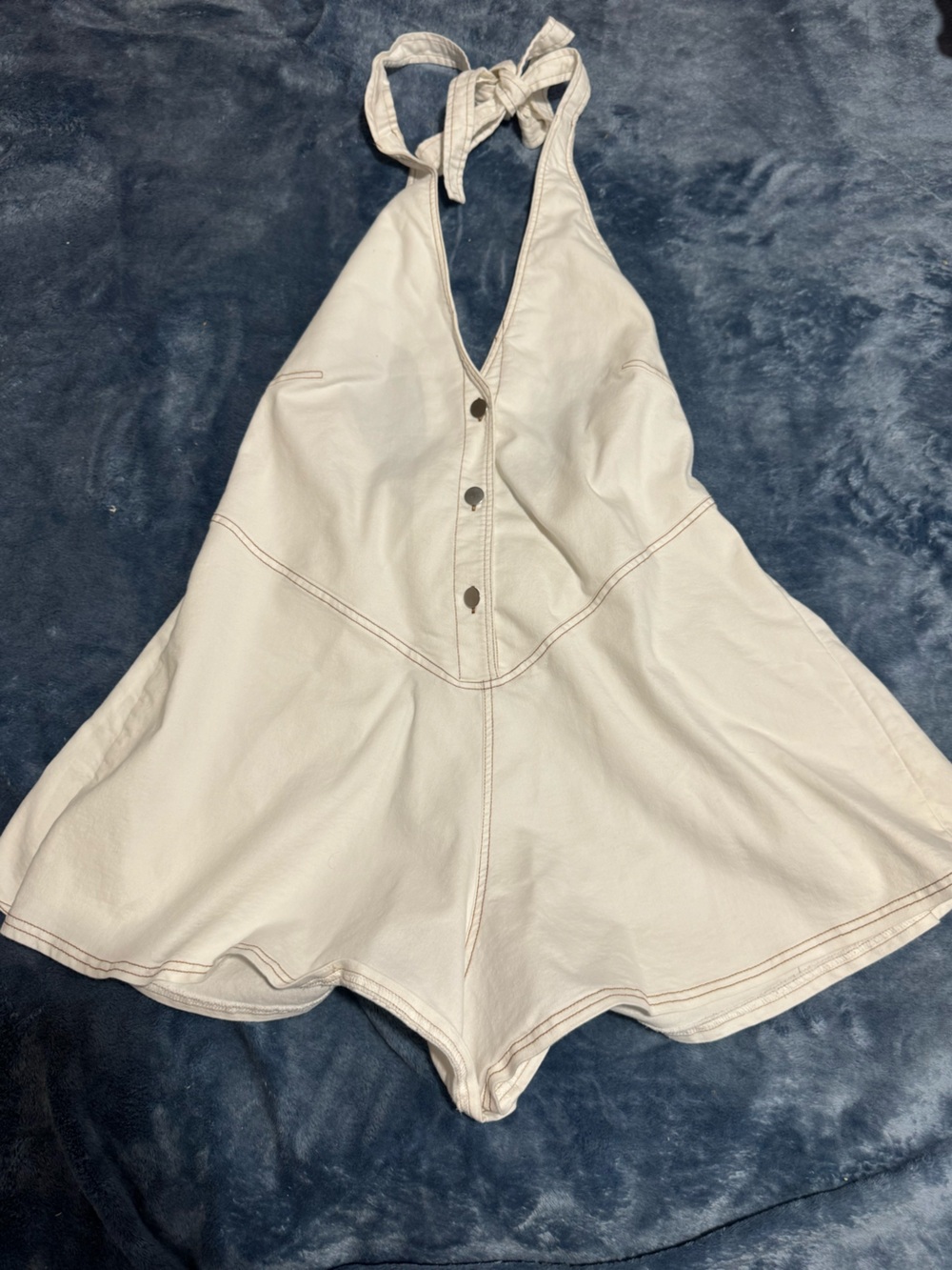 one clothing Cream Halter Snap Romper